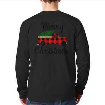 Merry Christmas Tree On Buffalo Plaid Truck Back Print Long Sleeve T-shirt - Monsterry DE