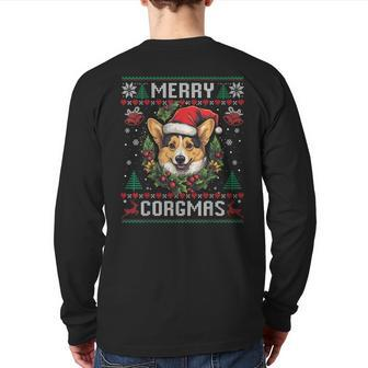 Merry Corgmas Ugly Sweater Corgi Christmas Dog Lover Back Print Long Sleeve T-shirt - Monsterry