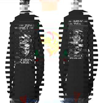 Merry Fishmas Bass Fish Fishing Christmas Ugly Sweater Xmas Back Print Long Sleeve T-shirt | Mazezy