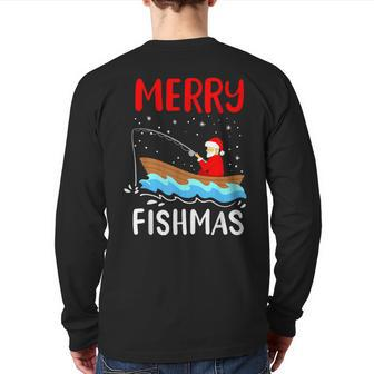 Merry Fishmas Christmas Santa Claus Fishing Fisherman Back Print Long Sleeve T-shirt - Thegiftio UK