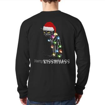 Merry Kissmyass Cat Christmas Lights Back Print Long Sleeve T-shirt - Monsterry