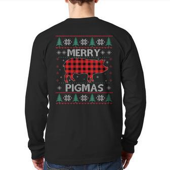 Merry Pigmas Christmas Pig Red Plaid Ugly Sweater Xmas Back Print Long Sleeve T-shirt - Monsterry UK