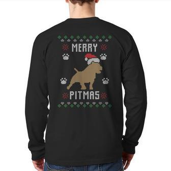 Merry Pitmas Ugly Christmas Sweater Pit Bull Lovers Back Print Long Sleeve T-shirt - Monsterry AU