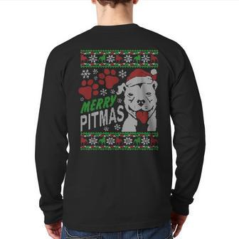 Merry Pitmas Pitbull Ugly Sweater Pitbull Christmas Xmas Back Print Long Sleeve T-shirt - Monsterry CA