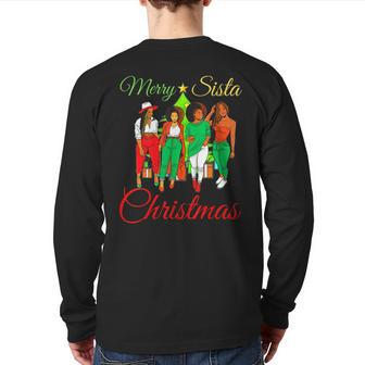 Merry Sista Christmas Melanin Ugly Xmas Sweater Best Friends Back Print Long Sleeve T-shirt | Mazezy