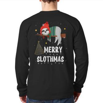 Merry Slothmas T Christmas Pajama For Sloth Lovers Back Print Long Sleeve T-shirt - Monsterry UK