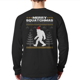 Merry Squatchmas Bigfoot Santa Claus Ugly Christmas Sweater Back Print Long Sleeve T-shirt | Mazezy