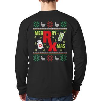 Merry Xmas Pharmacy Tech Pharmacist Ugly Christmas Sweater Back Print Long Sleeve T-shirt - Monsterry DE