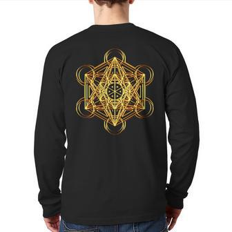 Metatrons Cube Sacred Geometry Psytrance Festival Rave Edm Back Print Long Sleeve T-shirt | Mazezy