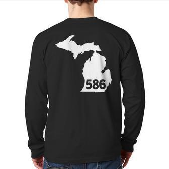 Michigan 586 Area Code Back Print Long Sleeve T-shirt | Mazezy