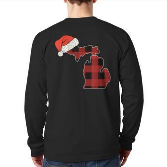 Michigan Plaid Christmas Santa Hat Holiday Matching Back Print Long Sleeve T-shirt - Thegiftio UK