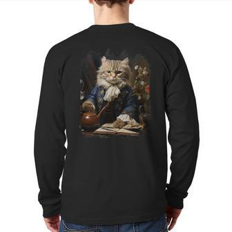 Minuet Cat Pouring Founding Fathers Retro Animal Back Print Long Sleeve T-shirt | Mazezy