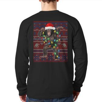 Monkey Christmas Lights Ugly Sweater Goat Lover Back Print Long Sleeve T-shirt | Mazezy