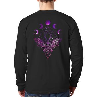 Moon Phase Moth Luna Gothic Wiccan Witchcraft Cottagecore Back Print Long Sleeve T-shirt | Mazezy