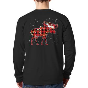 Moose Christmas Red Plaid Buffalo Pajama Matching Back Print Long Sleeve T-shirt - Seseable
