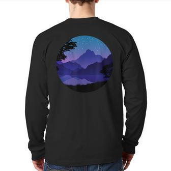 Mountain Silhouette Forest Lake Reflection Back Print Long Sleeve T-shirt | Mazezy