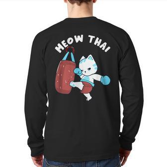Muay Thai Cat Meow Thai Punching Bag Fighting Sport Back Print Long Sleeve T-shirt - Thegiftio UK