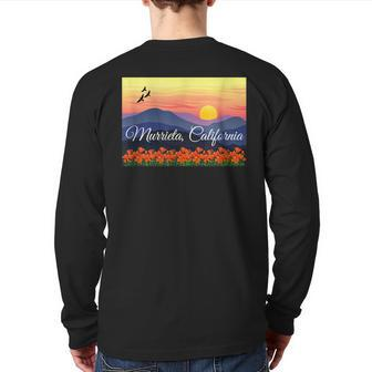 Murrieta Calfornia With Poppies And Sunset Over Mountains Back Print Long Sleeve T-shirt | Mazezy
