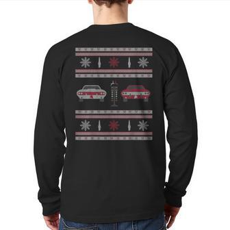 Muscle Cars Drag Racing Ugly Christmas Sweater Back Print Long Sleeve T-shirt - Monsterry DE