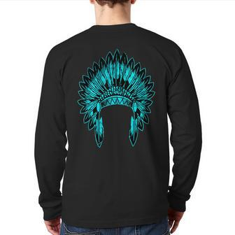 Native Ameircan Feather Headdress Pride Indian Chief Costume Back Print Long Sleeve T-shirt | Mazezy