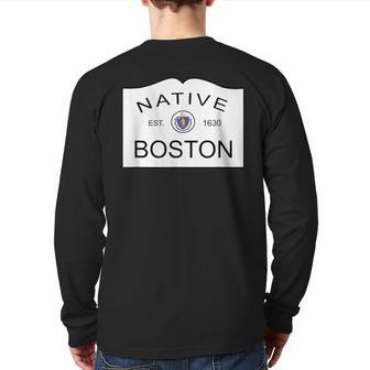 Native Boston Massachusetts Ma City Town New England Mass Back Print Long Sleeve T-shirt | Mazezy