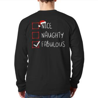 Nice Naughty Fabulous Christmas List Xmas Santa Claus Back Print Long Sleeve T-shirt - Thegiftio UK