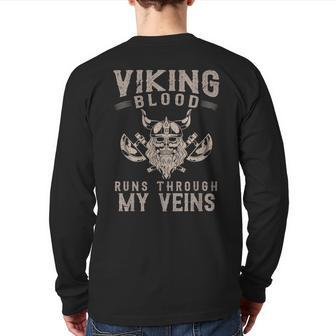 Nordic Warrior Viking Blood Runs Through My Veins Viking Back Print Long Sleeve T-shirt - Seseable