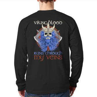Norse Mythology Viking Blood Runs Through My Veins Viking Back Print Long Sleeve T-shirt - Seseable