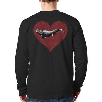 North Atlantic Right Whale Valentines Day Love Fingerprint Back Print Long Sleeve T-shirt | Mazezy