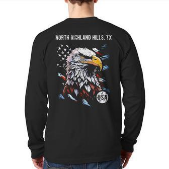 North Richland Hills Tx Patriotic Eagle Usa Flag Back Print Long Sleeve T-shirt | Mazezy