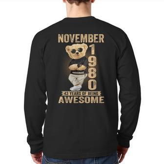 November 1980 43Th Birthday 2023 43 Years Of Being Awesome Back Print Long Sleeve T-shirt | Mazezy