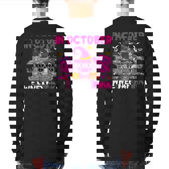 In October We Wear Pink Ribbon Halloween Breast Cancer Back Print Long Sleeve T-shirt | Mazezy