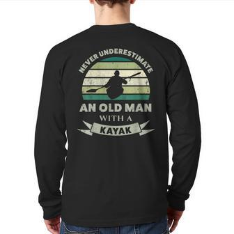 Old Man With A Kayak Dad Back Print Long Sleeve T-shirt | Mazezy
