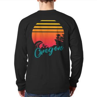 Oregon Coast Sunset Surf Waves And Rocks Back Print Long Sleeve T-shirt | Mazezy