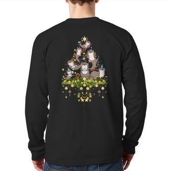 Otters Christmas Tree Lights Holiday Otter Xmas Back Print Long Sleeve T-shirt - Thegiftio UK