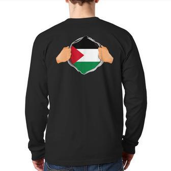 Palestine Super Hero Palestinian Heritage Back Print Long Sleeve T-shirt - Seseable