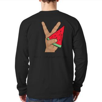 Palestine Watermelon Flag Support Gaza & Freedom Back Print Long Sleeve T-shirt - Monsterry CA