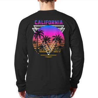 Palm Trees Retro Cali Long Beach Vintage Tropical California Back Print Long Sleeve T-shirt | Mazezy