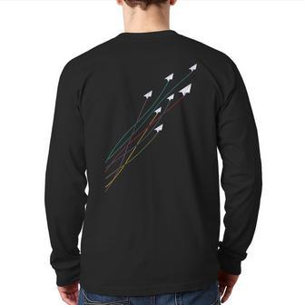 Paper Airplane Flying Colorful Paper Plane Master Origami Back Print Long Sleeve T-shirt | Mazezy
