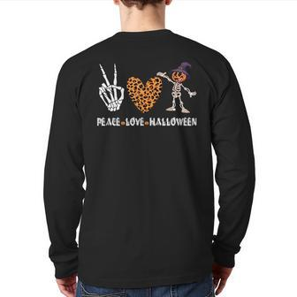 Peace Love Halloween Scary Pumpkin Leopard Heart Skeleton Back Print Long Sleeve T-shirt - Seseable