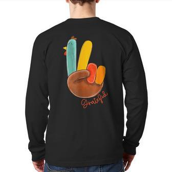 Peace Love Turkey Grateful Turkey Hand Sign Thanksgiving Back Print Long Sleeve T-shirt - Monsterry DE