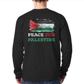 Peace For Palestine Palestine Flag Back Print Long Sleeve T-shirt - Monsterry