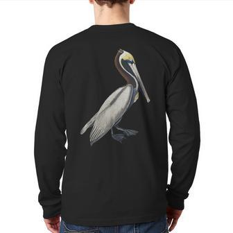 Pelican Vintage Bird Graphic Brown Pelican Back Print Long Sleeve T-shirt | Mazezy