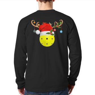 Pickleball Xmas Reindeer Santa Hat Pickleball Christmas Back Print Long Sleeve T-shirt - Thegiftio UK