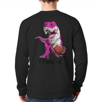 Pink Dinosaur Football Boys Pink Out Breast Cancer Back Print Long Sleeve T-shirt - Seseable
