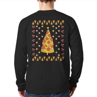 Pizza Tree Ugly Christmas Pajama Party Back Print Long Sleeve T-shirt - Monsterry DE