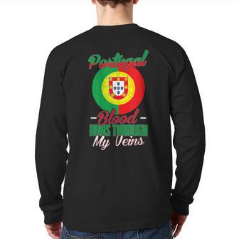 Portugal Blood Runs Through My Veins For Portuguese Back Print Long Sleeve T-shirt - Seseable