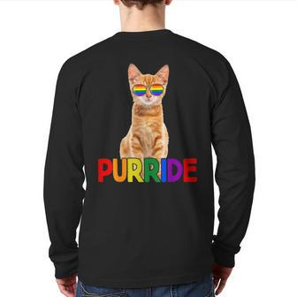 Pride Gay Cute Cat Purride Lgbtq Back Print Long Sleeve T-shirt | Mazezy