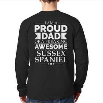 Proud Dad Of Awesome Sussex Spaniel Dog Dad Dog Owner Lover Back Print Long Sleeve T-shirt | Mazezy