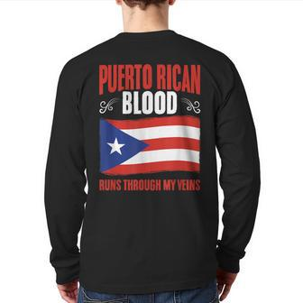 Puerto Rico Flag Boricua Puerto Rican Blood Pride Back Print Long Sleeve T-shirt - Seseable